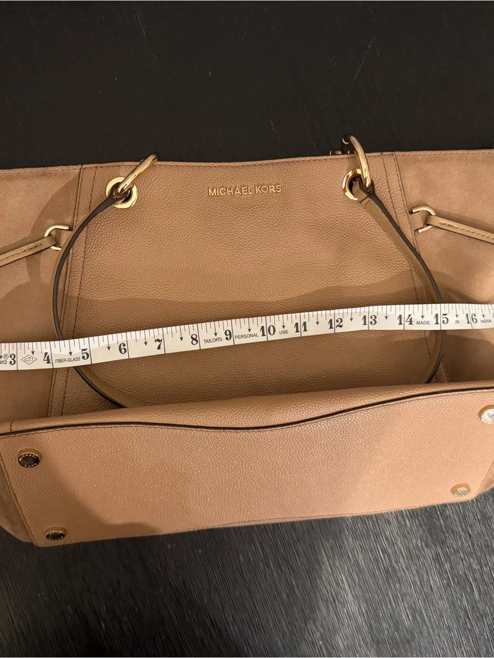 Michael Kors Large Taupe Pebbled Leather & Suede Shoulder Tote Bag